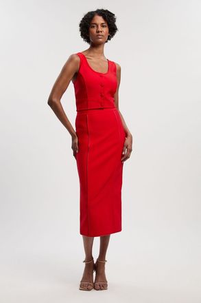 Karen Millen Womens Bandage Midi Skirt - Red - Size 14 UK