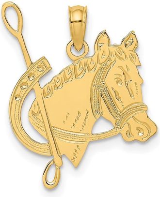Diamond2Deal 14k Yellow Gold Textured Horse Head with Crop and Shoe Charm Pendant