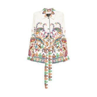 Etro Overhemden, Dames, Groen, S, Leer, Jacket met paisley-print en riem