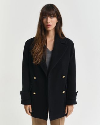 GANT Women Wool Mid-Length Peacoat (XXL) BLACK