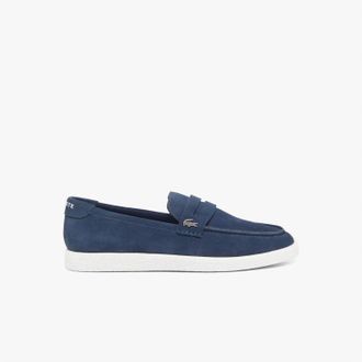 Lacoste Mens Cochet Suede Loafers In Navy/white
