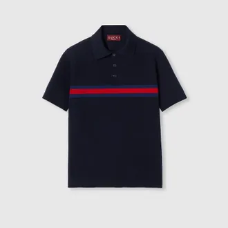 Gucci Cotton Piquet Polo Shirt With Web, Size XXXL, Blue, Ready-to-wear