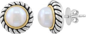 Effy Two-Tone Freshwater Pearl Stud Earrings in White at Nordstrom Rack