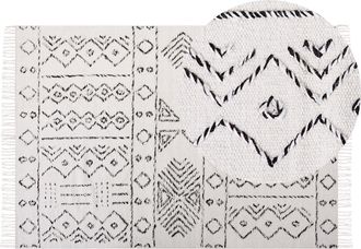 Beliani Alfombra De Lana Blanco Crema Negro 140 X 200 Cm Patr&oacute;n Azteca Pelo Corto Alkent