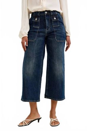 Judy Blue Patch Pocket High Waist Wide Crop Utility Jeans In Dark Wash