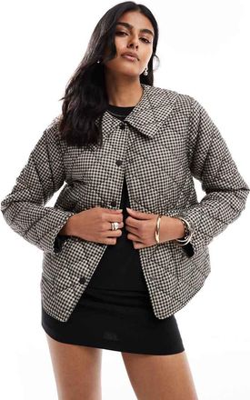 Only Giacca trapuntata beige a quadretti con colletto-Neutro