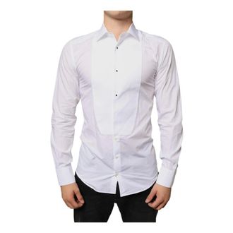 Dolce & Gabbana Overhemden, Heren, Wit, S, Katoen, Witte Katoenen Overhemd met Bib
