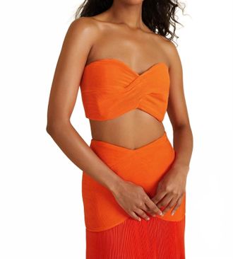 AMUR Darcey Strapless Crop Top In Orange Asahi