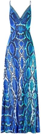 Camilla V-hals Maxi Slipjurk - Dames - Maxi kleedjes - Blauw - M - Kleedjes