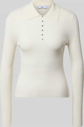 Mango Strickshirt mit Polokragen Modell TWENTIES in Offwhite, Größe XL