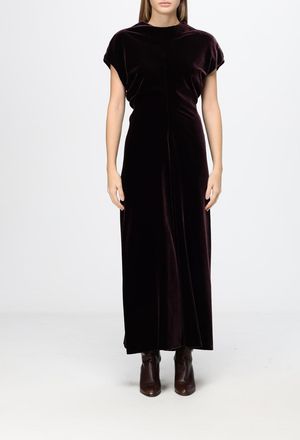 Agnona Long Sheath Dress in Velvet with a Slim Fit and Short Sleeves