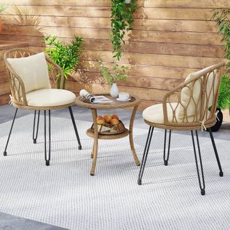 Costway Costway 3 PCS PE Wicker Patio Bistro Set Outdoor Conversation Set w/ Cushions