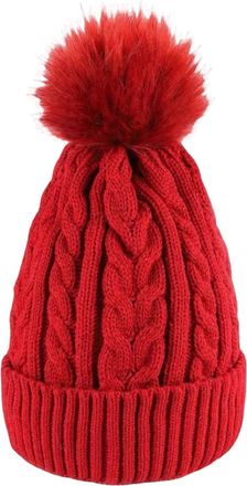 Generic Womens Big Ball Pompom Beanie Warm Winter Thick Fleece Knitted Cap Fur Ski Hat (Red)