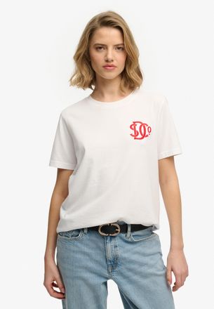 Superdry Print-Shirt SUPERDRY SD&CO NEON RELAXED TEE, Damen, Gr. XL, optic, Single Jersey, Obermaterial: 100% Baumwolle, bedruckt, relaxed fit normal, Rundhals