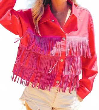 Bibi Rhinestone Fringe Studded Jacket In Fuchsia