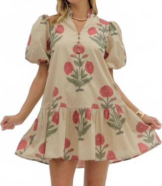 Entro Mini Floral Dress With Ruffle Hem In Ecru