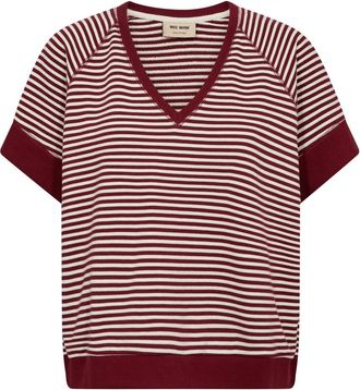 Mos Mosh MMHolt V-Ss Stripe Sweatshirt - Dames - T-shirts - Rood - XS - Katoen - Tops