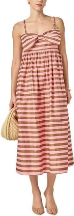 English Factory Stripe Bow Front Cotton Maxi Sundress in Pink/Brown at Nordstrom, Size X-Small