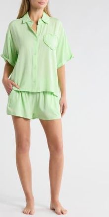 Betsey Johnson Heart Patch Cabana Button-Up Shirt & Shorts Cover-Up Set in Green at Nordstrom Rack, Size X-Large