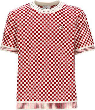 Casablanca White Red Checkered Cotton T-Shirt