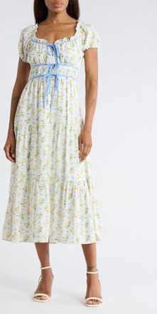 Blu Pepper Floral Tie Contrast Tie Midi Dress in Blue Multi at Nordstrom Rack, Size Medium