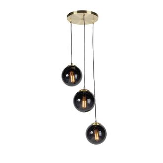 QAZQA Art D&eacute;co L&aacute;mpara Colgante Inteligente Lat&oacute;n Con Cristal Negro 3 Luces Con Wifi St64 - Pallon Vidrio /acero Alargada /esfera Adecuado Para Led Max. 3 X