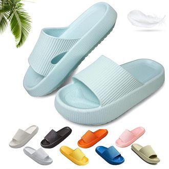 Generic Non Slip Slippers with Thick Sole, Soft EVA Foam Sliders, Quick Dry House Slippers for Couple (Light blue, One Size, Adult, Women, 11, Numeric, UK Foo