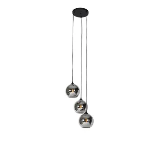 QAZQA Art D&eacute;co L&aacute;mpara Colgante Inteligente Negra Con Cristal Ahumado Incl. 3 Wifi A60 - Wallace Vidrio /acero Redonda Adecuado Para Led Max. 3 X 4.9 Watt -