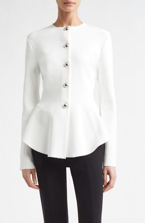 Proenza Schouler Dasha Compact Stitch Peplum Sweater Jacket in Off White at Nordstrom, Size Medium