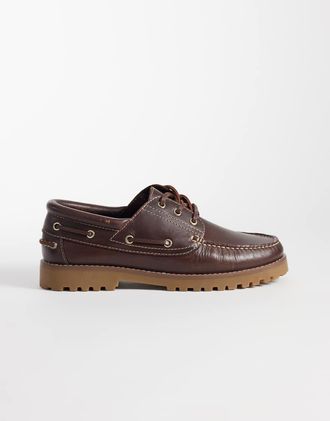 Jack & Jones Scarpe da barca in pelle marrone scuro
