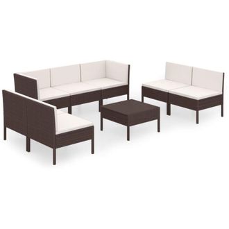 vidaXL Set Muebles De Jard&iacute;n 8 Pzas Y Cojines Rat&aacute;n Sint&eacute;tico Marr&oacute;n Vidaxl