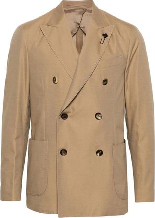 Lardini Unlined Double Breasted Blazer - Heren - Blazers - Beige - 2XL - Katoen - Jassen