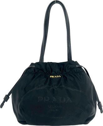 Prada Black Nylon Leather Shoulder Bag Tote Bag (Pre-Owned)