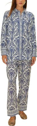 Farm Rio Linen-Blend Tropical Cameo Pajama Shirt