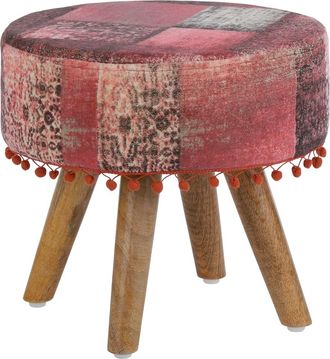 WOMO-DESIGN Taburete tapizado 38x36 cm rojo redondo decorativo con patas de madera