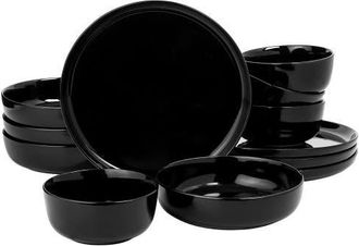 Gibson Home Oslo 12 Piece Porcelain Dinnerware Set in Black at Nordstrom