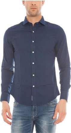 Armani Jeans Blouses Shirts - Heren - Casual Overhemden - Blauw - M - Katoen - Overhemden