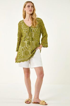 Roman Crochet Tie Front Knit Tunic