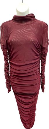 Camila Coelho Womens Pre-Loved Ruched Long Sleeve Maxi Dress In Mauve Wine