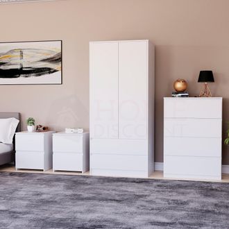 Home Discount Vida Designs Denver 4 Pcs Bedroom Set (2 Drawer Large Bedside Chest x 2, 4 Drawer Chest, 2 Door 2 Drawer Wardrobe)