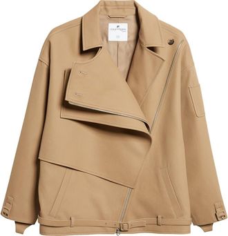 Courr&egrave;ges Oblique Short Cotton Trench Jacket in Fauve at Nordstrom, Size 6 Us