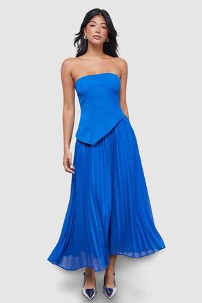 Warehouse Bandeau Bodice Pleated Midi Dress in Cobalt at Nordstrom, Size 8