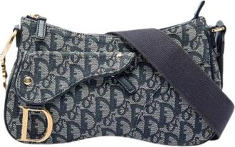 Dior Pre-owned Double Saddle Crossbody Bag - Dames - Vintage Schoudertas - Blauw - ONE Size - Leer - Vintage