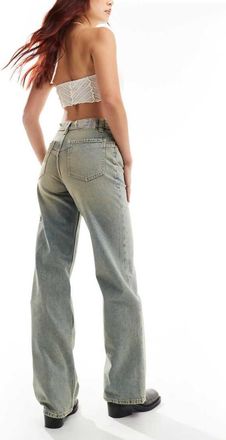 Free People low-waist wide leg jeans in mid blue