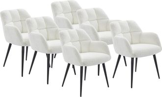 Pascal Morabito Set de 6 sillas con reposabrazos - Tela de rizo y metal - Blanco - PEGA