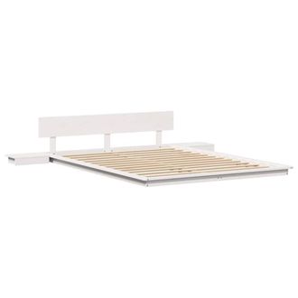 Berkfield Home Floor Bed Frame with Bedside Tables White 150x200cm Solid Wood | Size: 150x200 cm