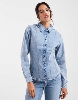 Levi's Camicia di jeans aderente blu chiaro