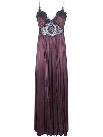 Self Portrait Brown Satin Lace Insert Maxi Dress