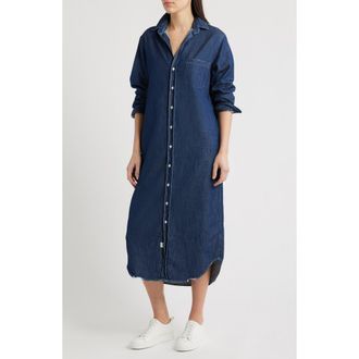 Frank & Eileen Rory Long Sleeve Denim Maxi Shirtdress in Dark Vintage Wash at Nordstrom, Size Xx-Small