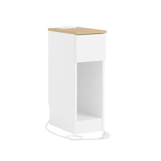 SoBuy Mesita de noche delgada con estaci&oacute;n de carga blanco 20x35x60 cm